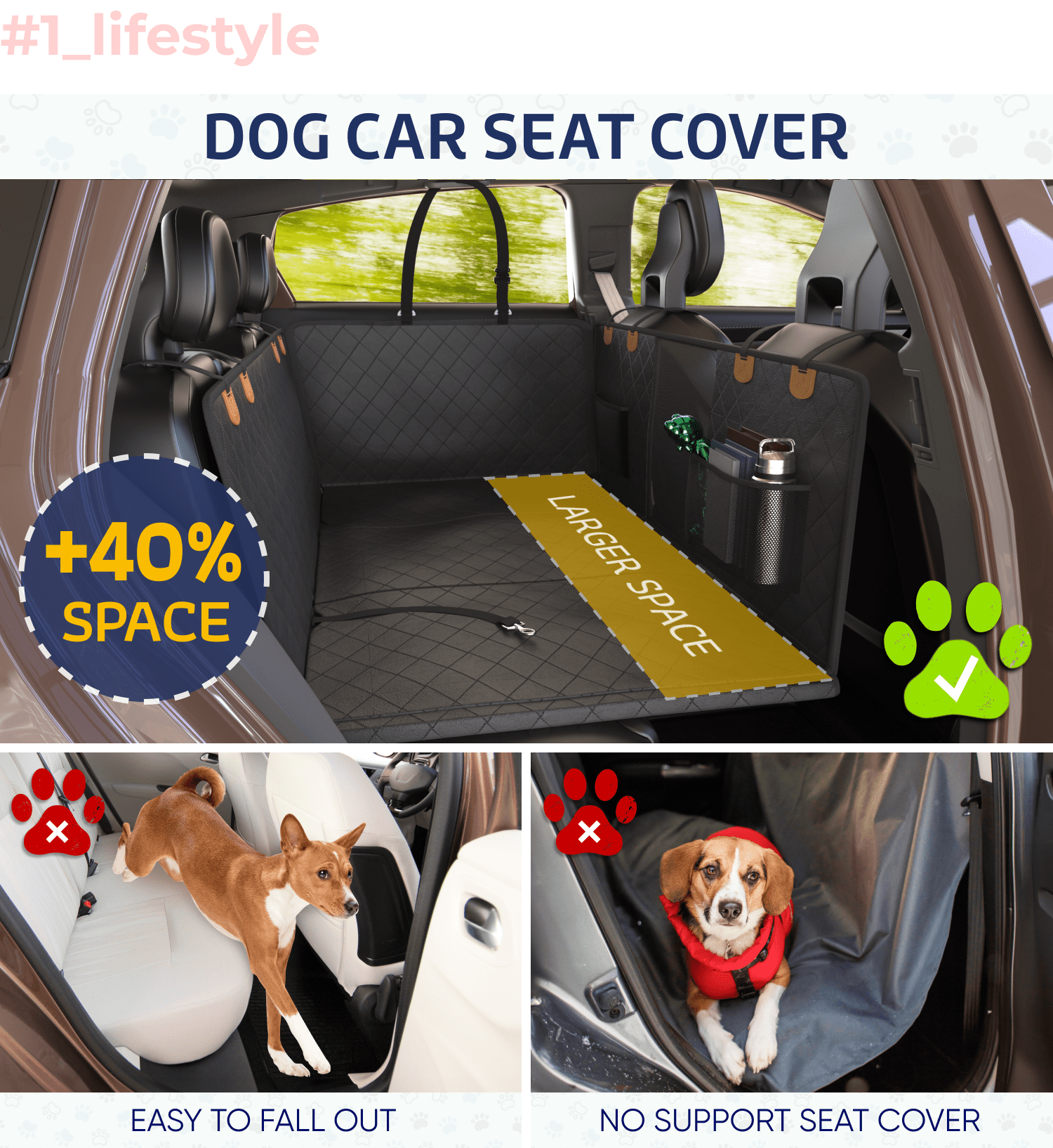 Large Seat Guard Waterproof Back Seat Extended Cover With Mesh Window Storage Pockets | HT Animal Supply
