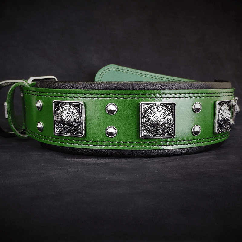 Bestia Dog Gear The "Eros" collar 2.5 inch wide Green Genuine Leather Green pet supplies