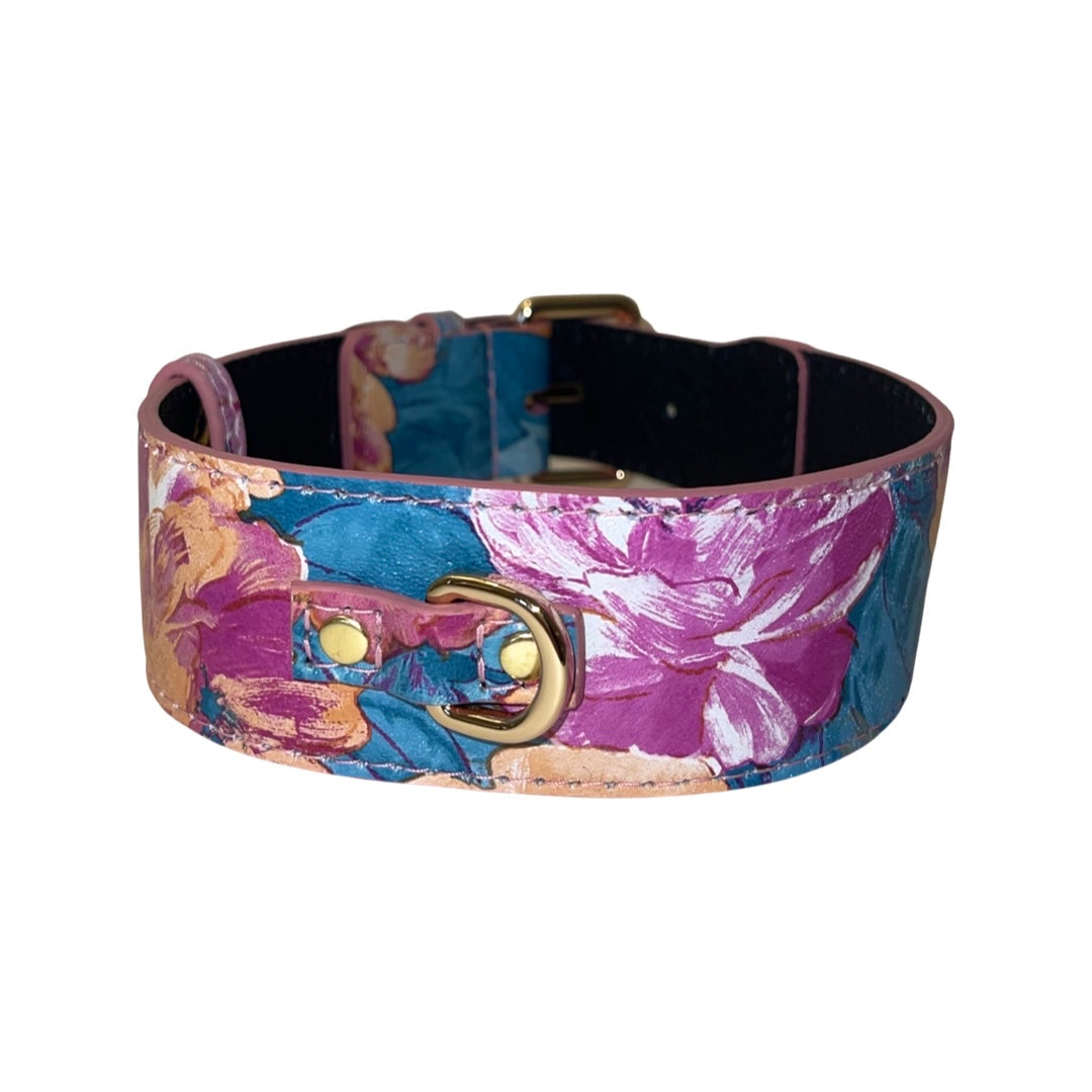 Allysa Payne Floral Print Italian Leather Classic Dog Collar