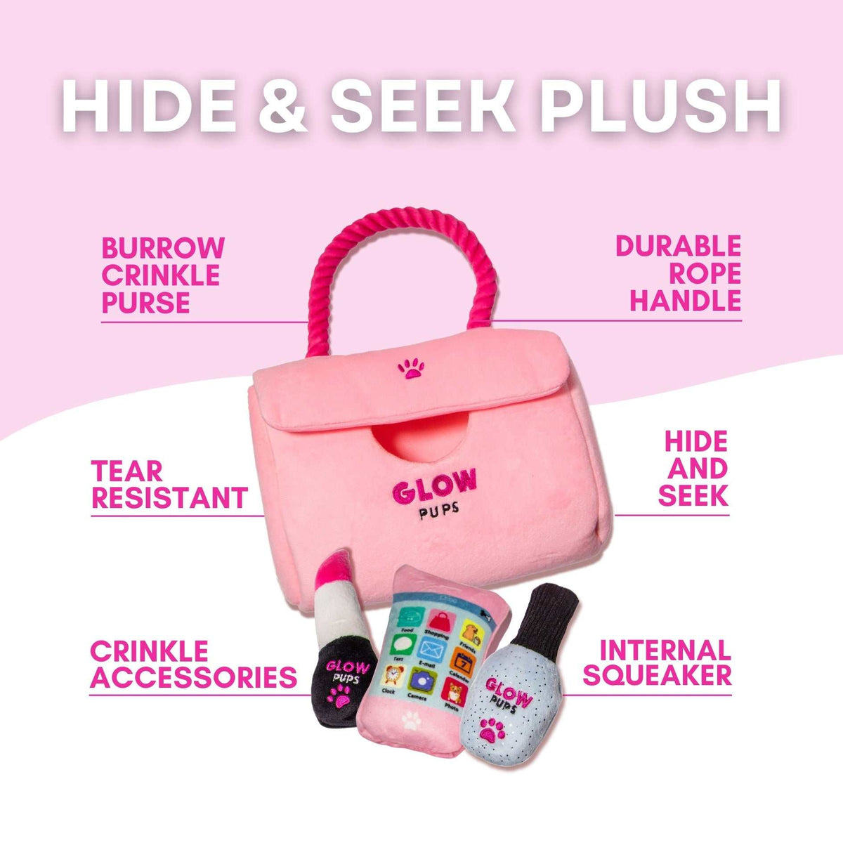 Glow Pups: Pink Purse Hide and Seek Plush Dog Toy Set