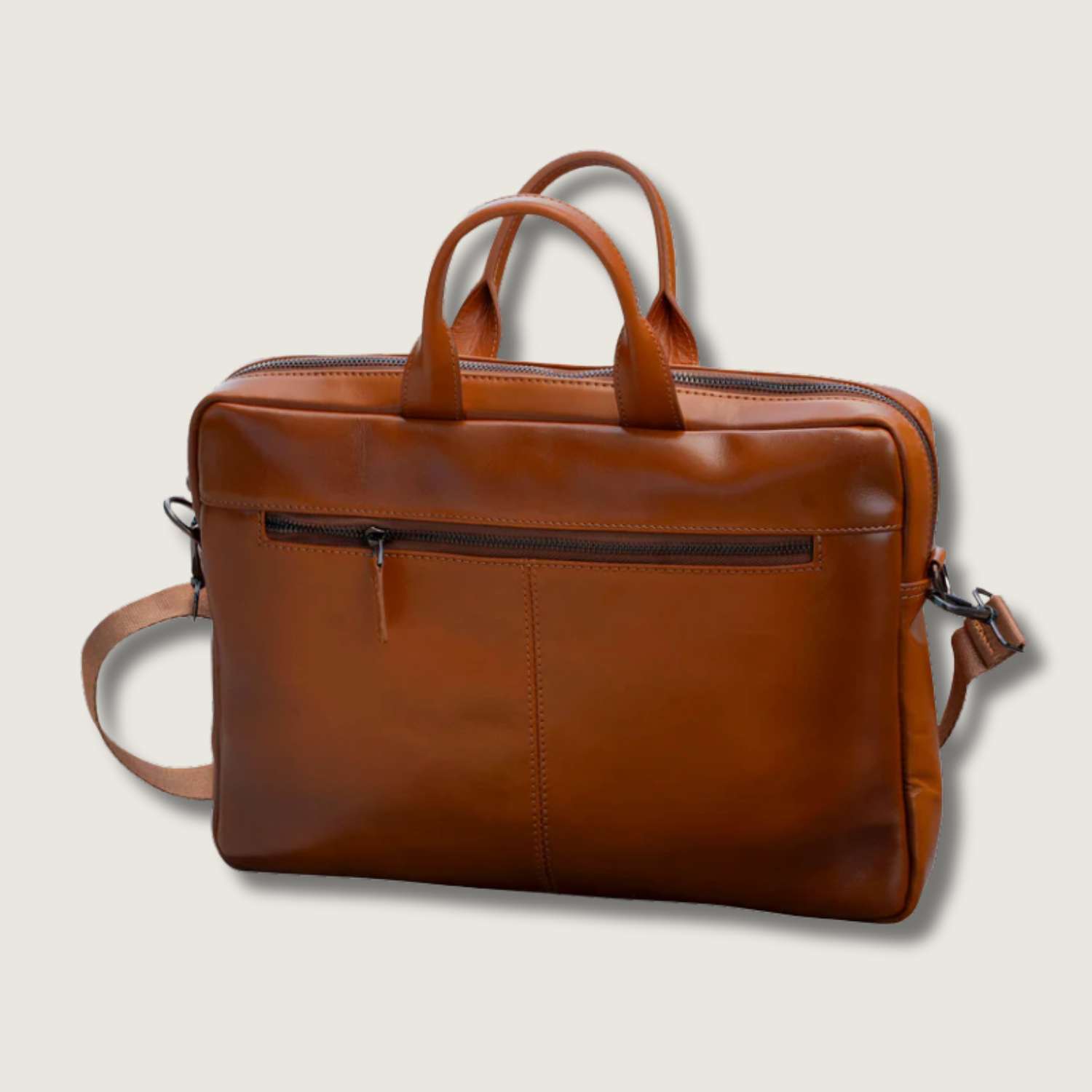 Classic Leather Laptop Bag Camel Brown Hollywood