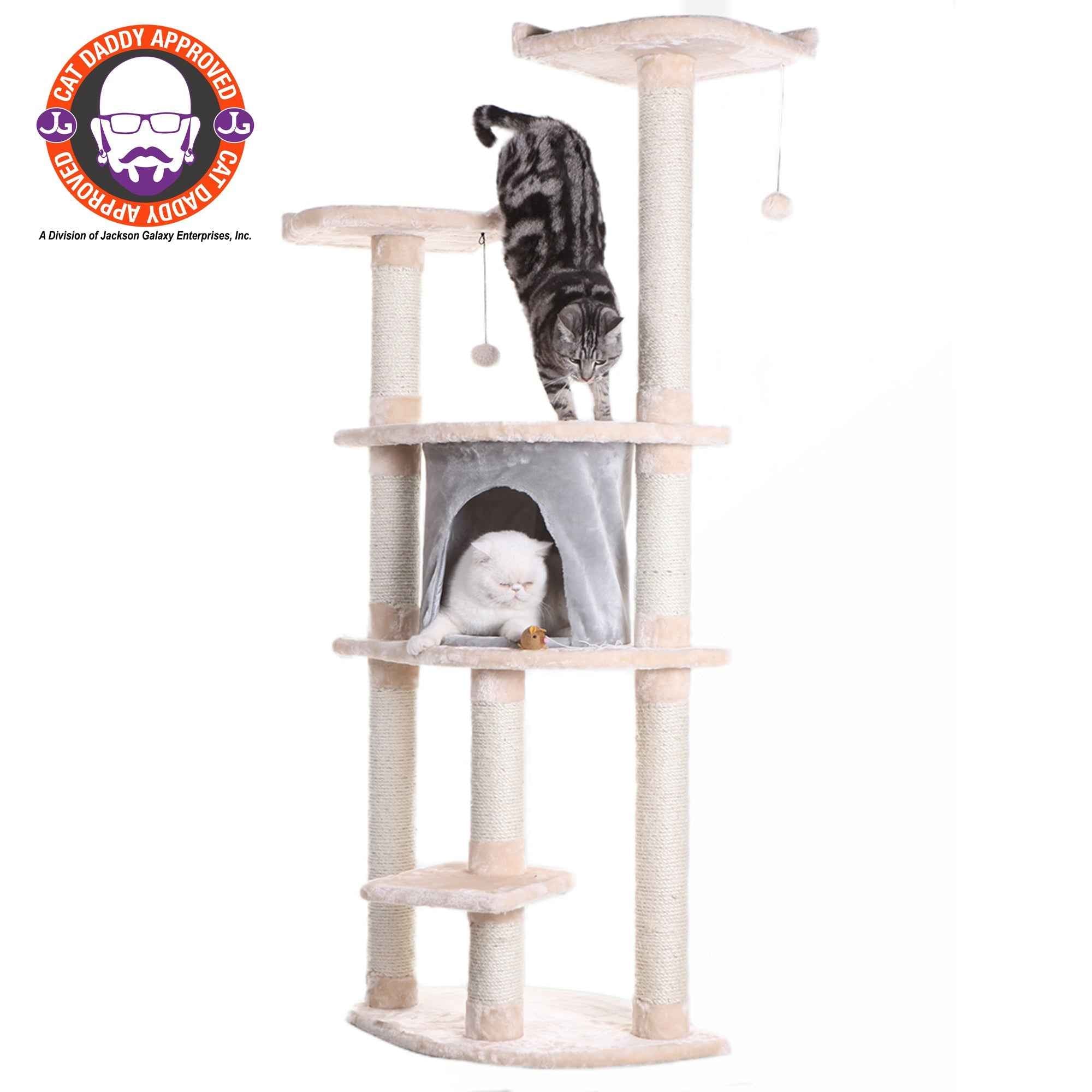 Armarkat 64" Cat Tree With Sractch Sisal Post Soft-side Playhouse  A6401 Almond