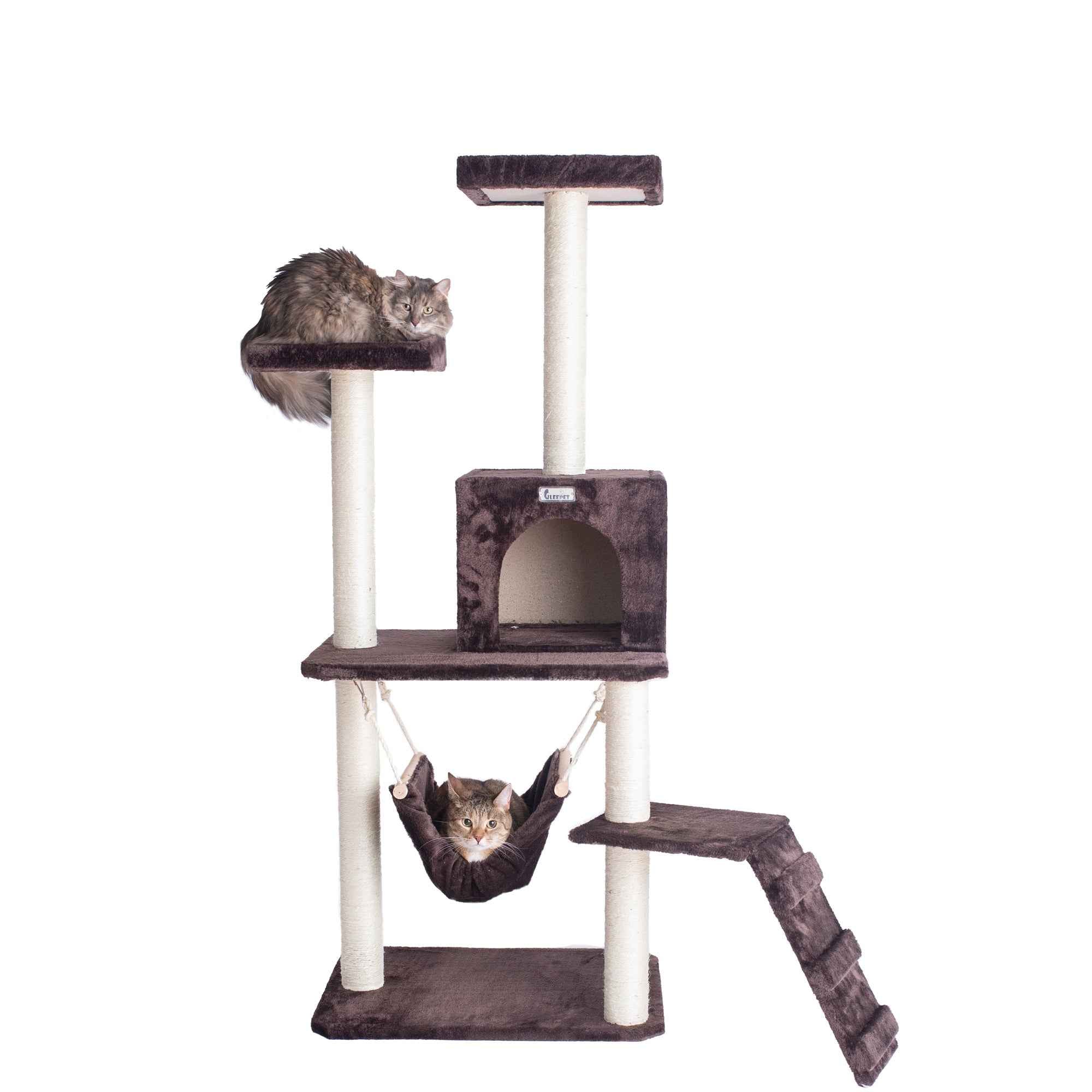 GleePet GP78570923  57-Inch Cat Tree In Coffee Brown With Four Levels Ramp Hammock And Condo
