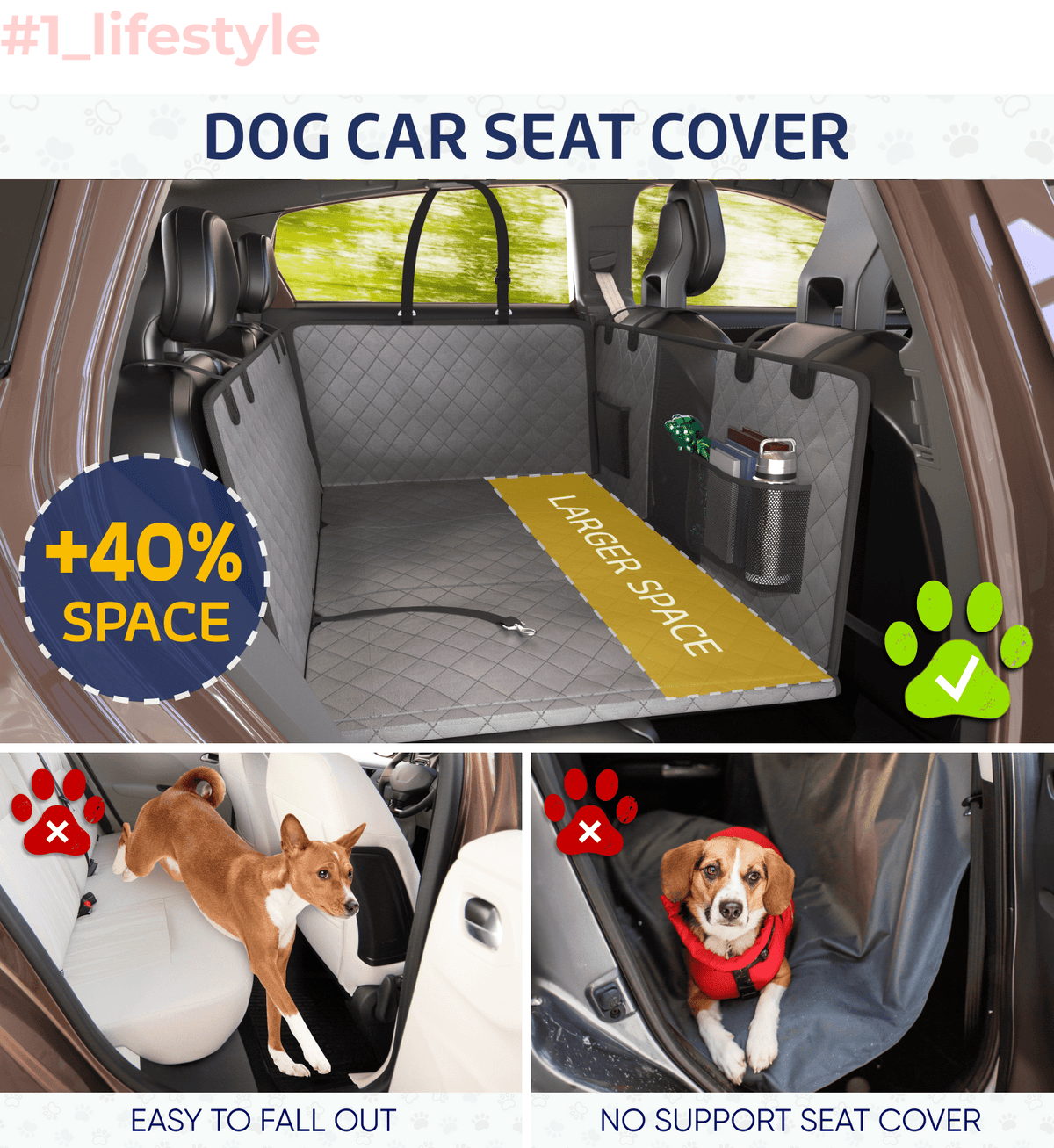 Large Seat Guard Waterproof Back Seat Extended Cover With Mesh Window Storage Pockets | HT Animal Supply