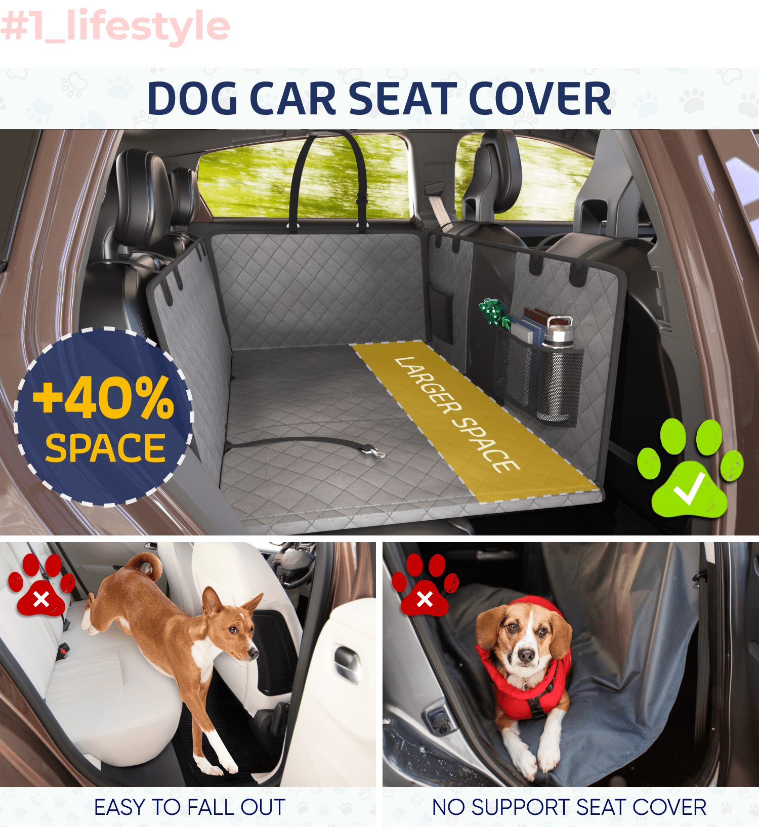 Large Seat Guard Waterproof Back Seat Extended Cover With Mesh Window Storage Pockets | HT Animal Supply