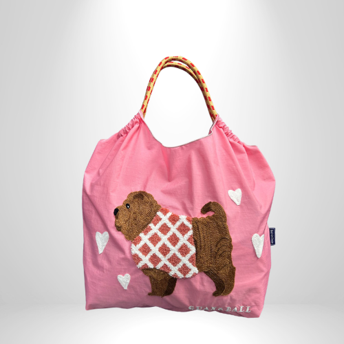 Womens Large Nylon Vintage Dog Classic Square String Handbag