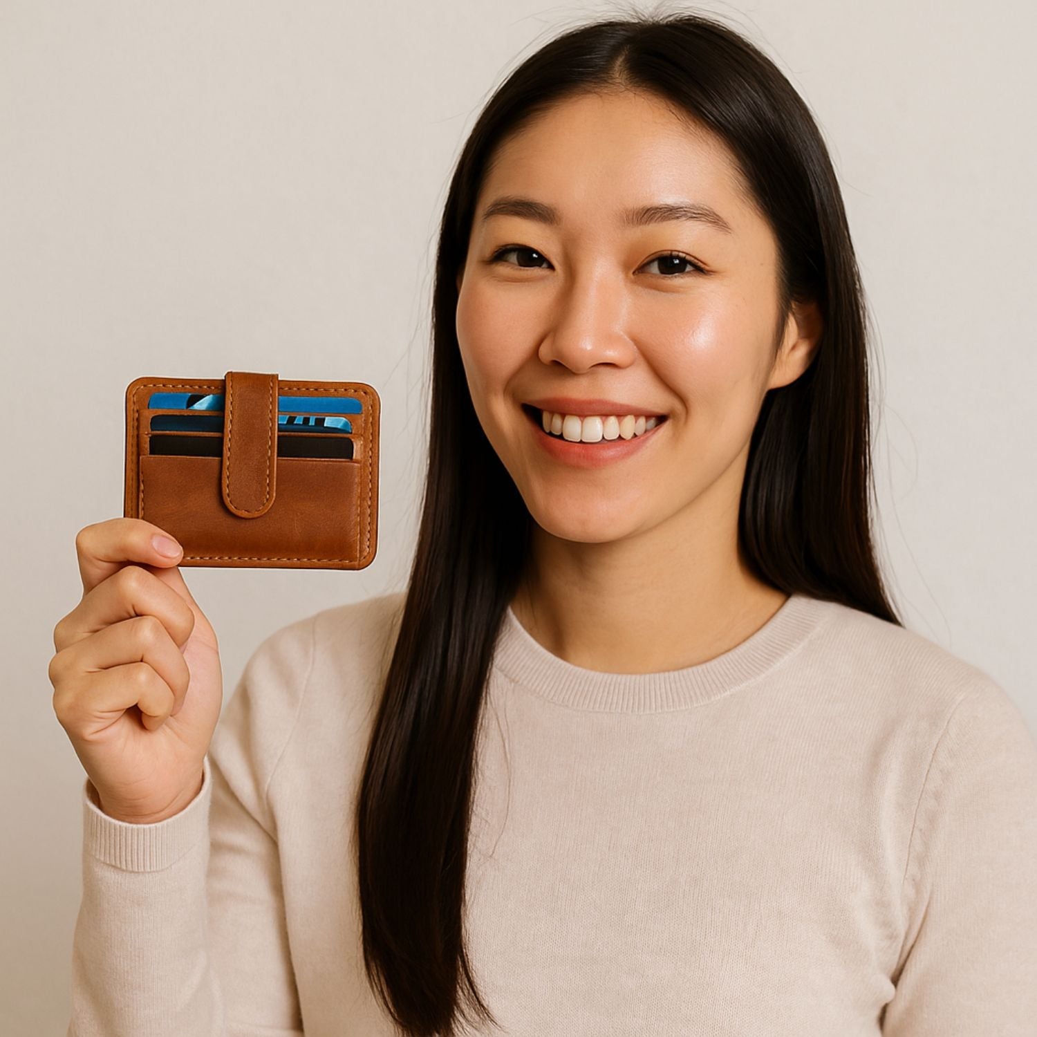 Leather Card Holder Wallet with ID Window Brown Miami