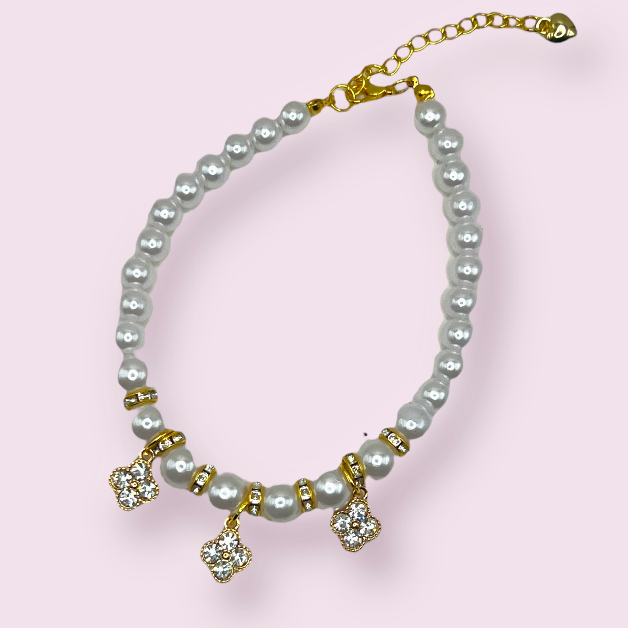 Bark 5th Ave., LLC Pearl and Crystal Fleur Dog Necklace pet supplies
