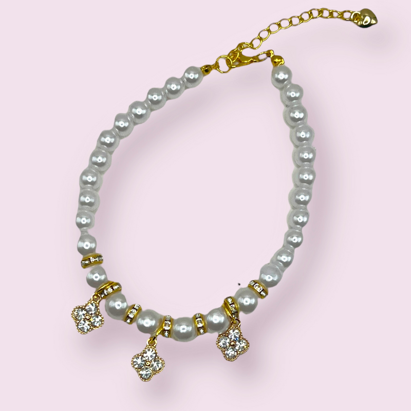 Bark 5th Ave., LLC Pearl and Crystal Fleur Dog Necklace pet supplies