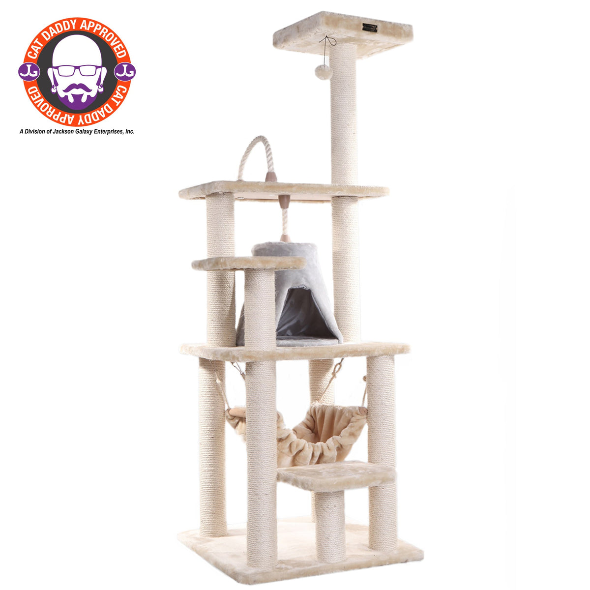 Armarkat 65" Cat Tree With Sisal Rope Hammock soft-side playhouse A6501