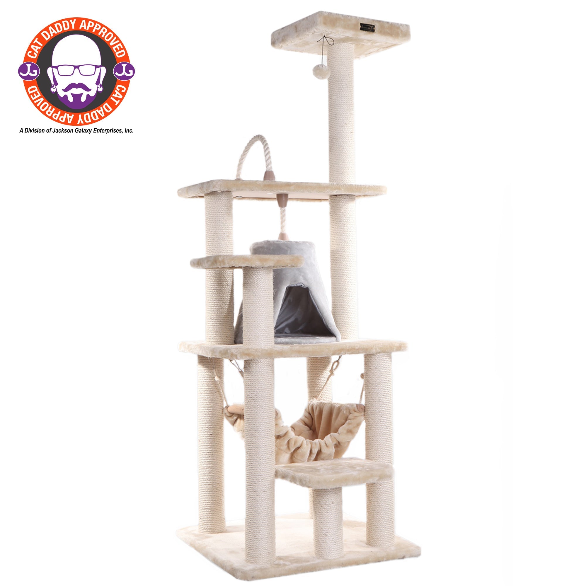 Armarkat 65" Cat Tree With Sisal Rope Hammock soft-side playhouse A6501
