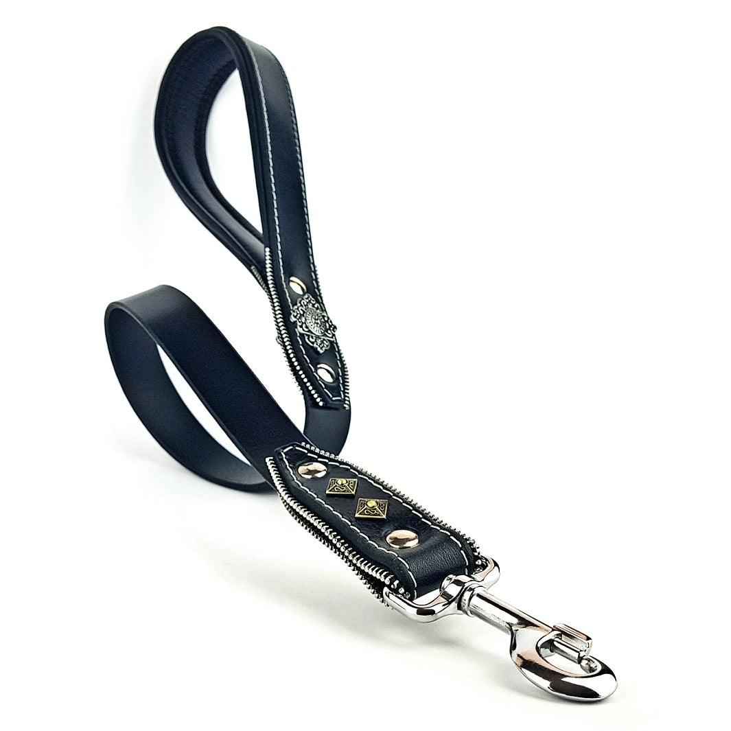 Bestia Aztec Black Leather Dog Leash