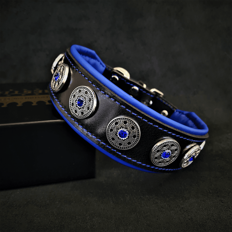 Bestia Bijou Black & Blue Leather Dog Collar