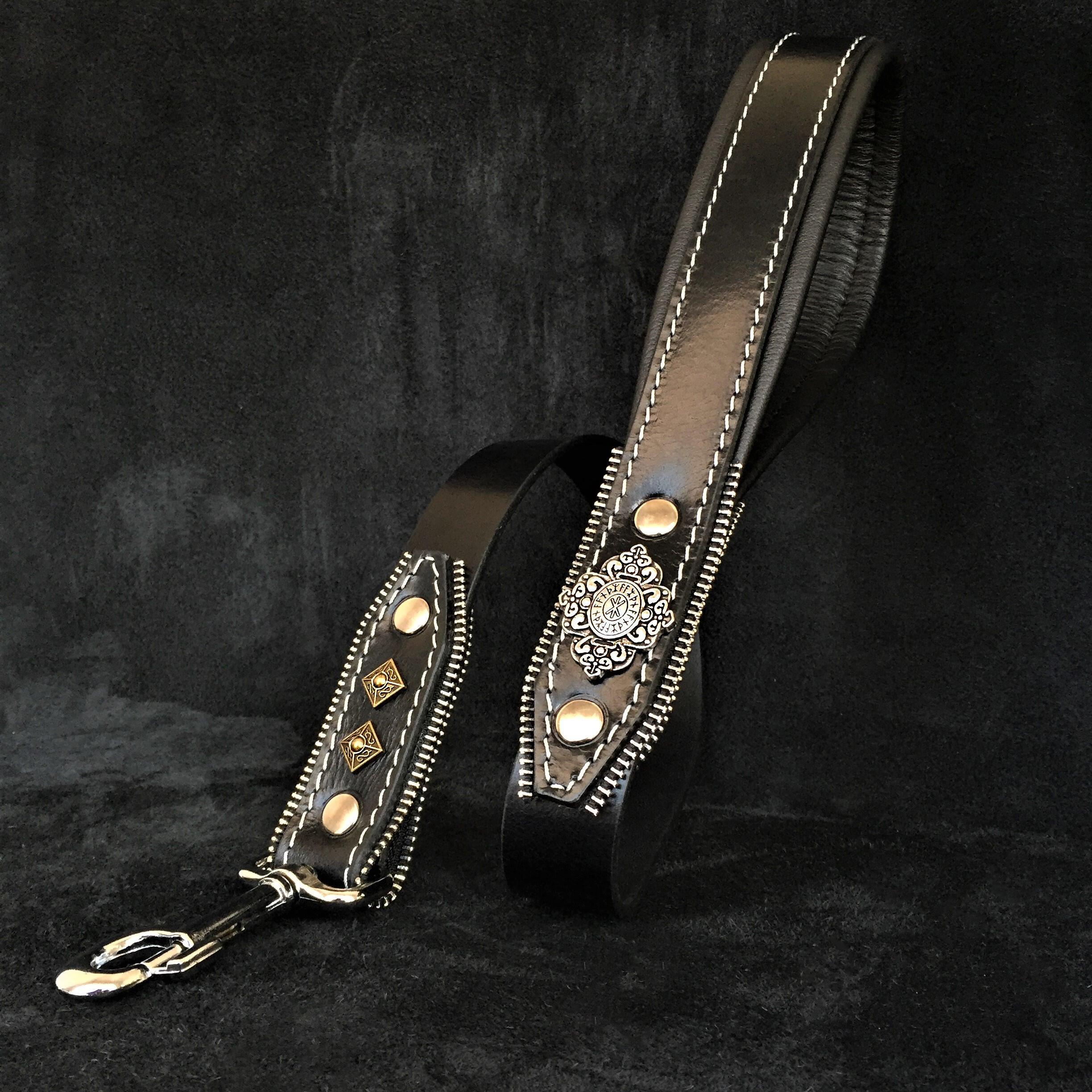 Bestia Dog Gear Genuine Leather Dog Collar - Black 