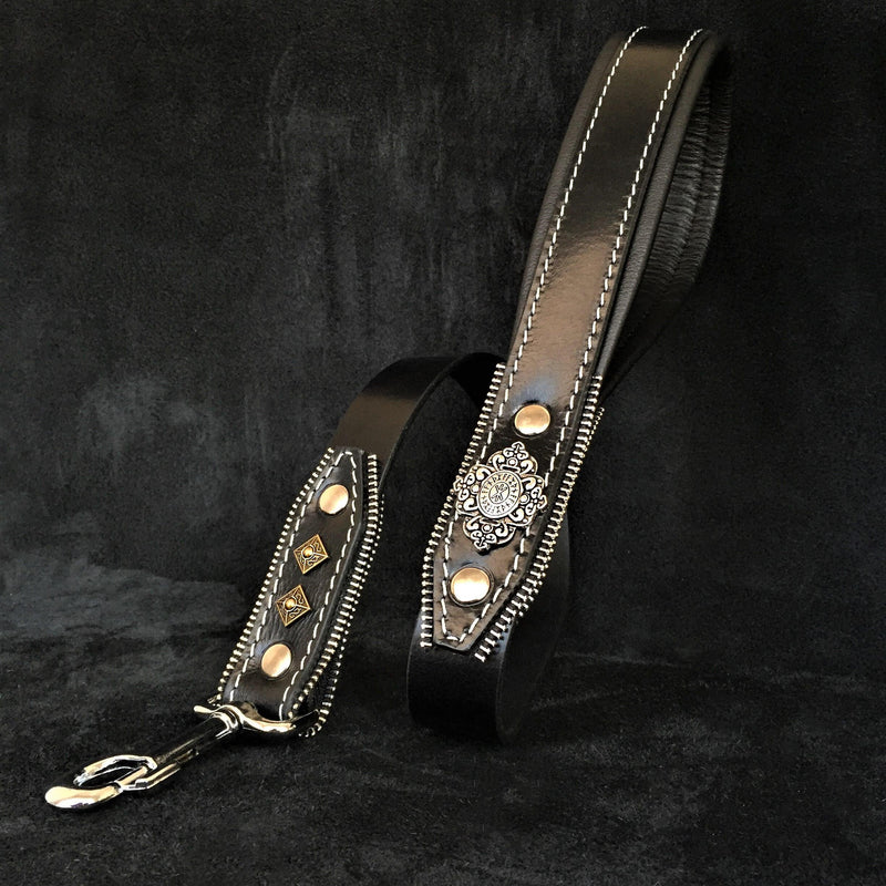 Bestia Dog Gear Genuine Leather Dog Collar - Black 