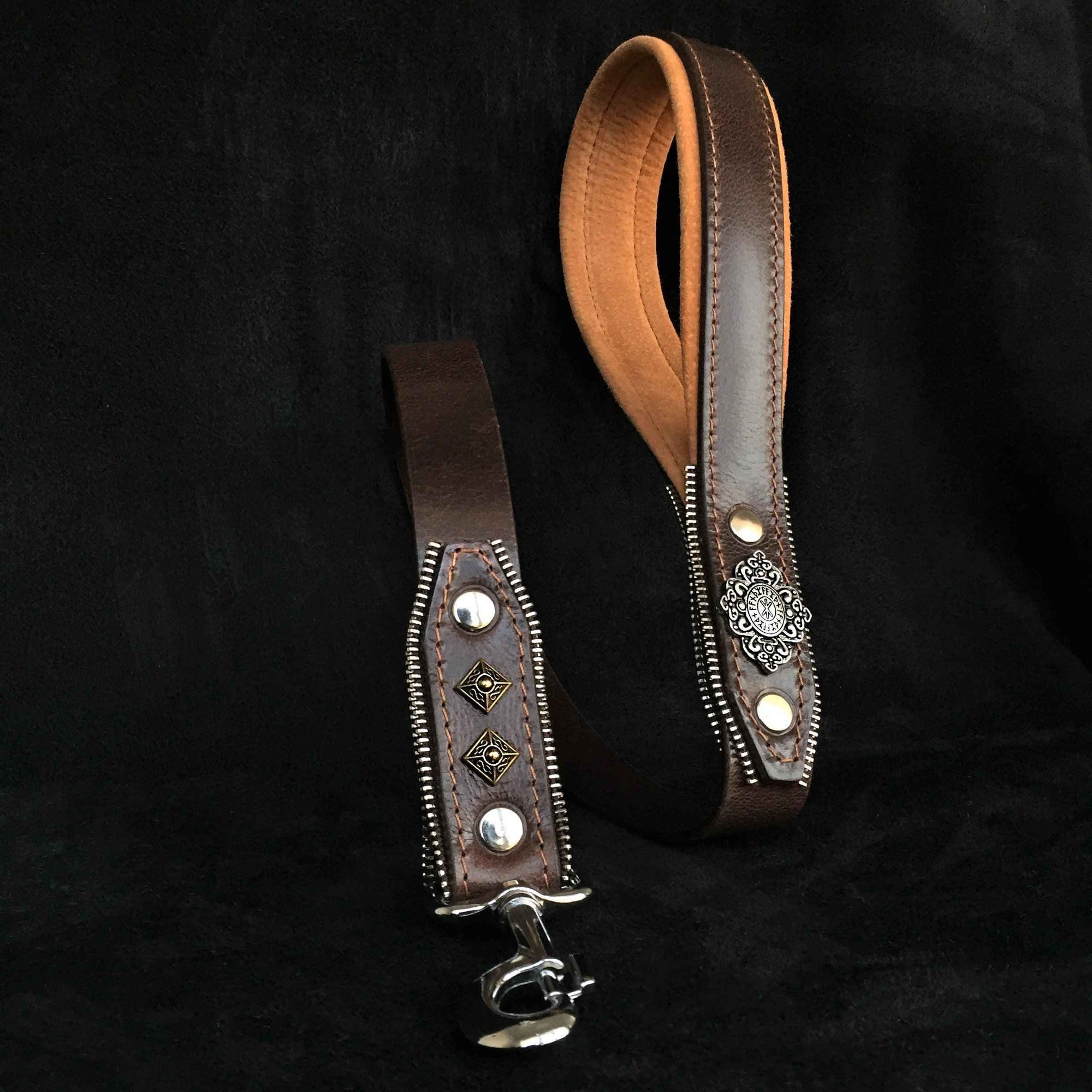 Bestia Aztec Brown Leather Dog Leash