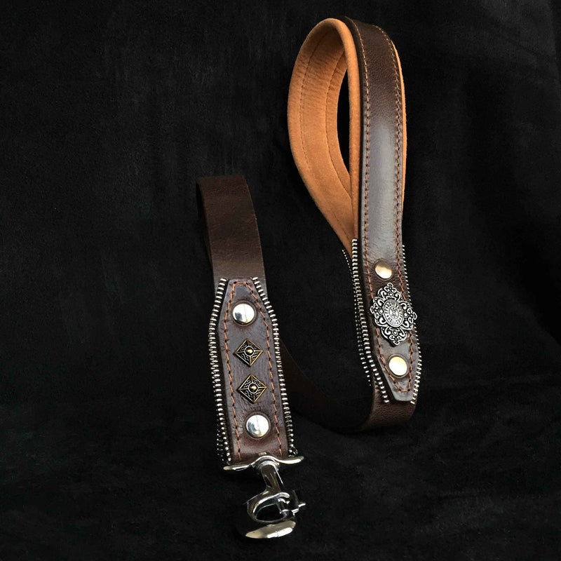 Bestia Aztec Brown Leather Dog Leash