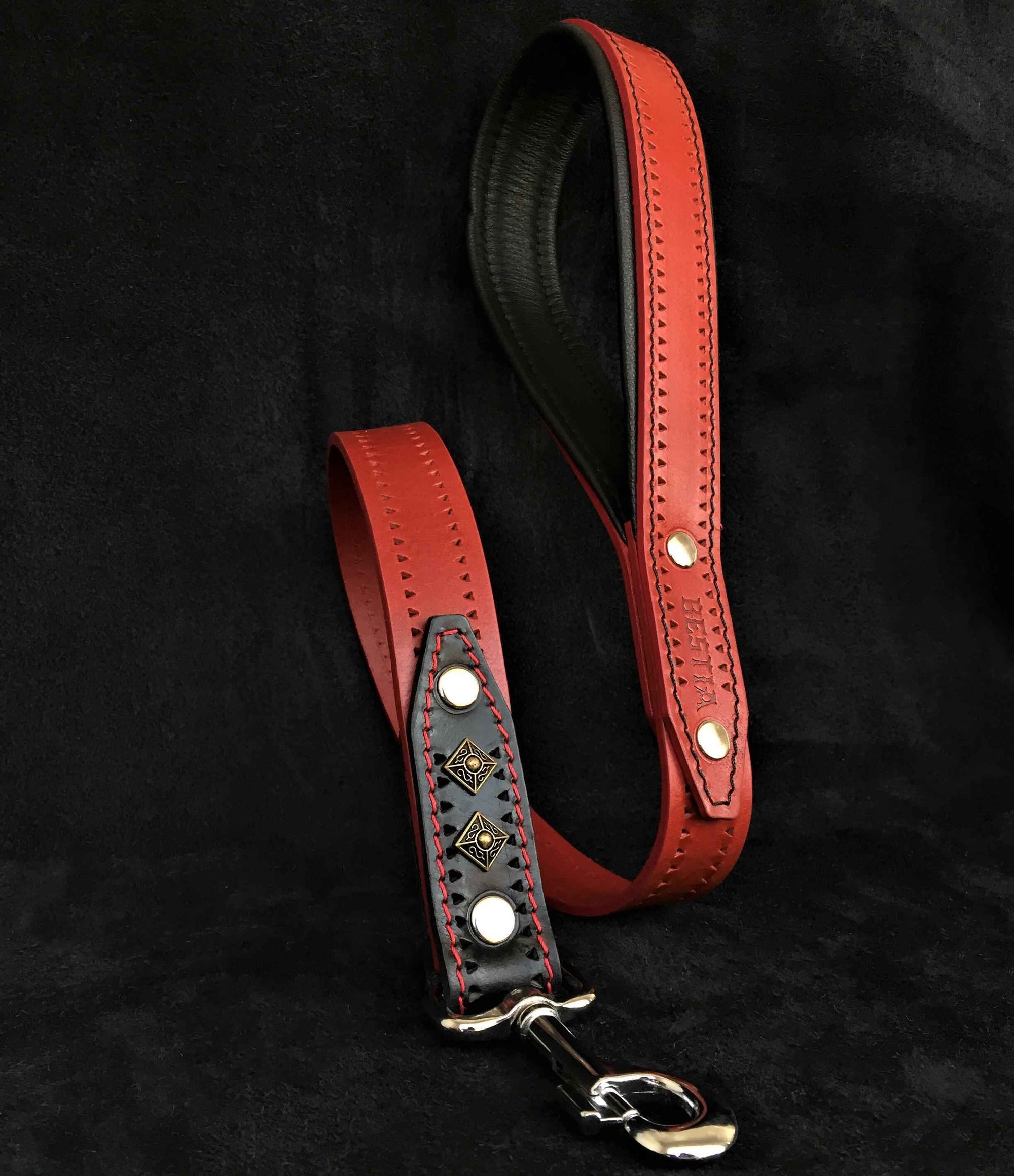 Bestia Balteus Red Leather Dog Leash