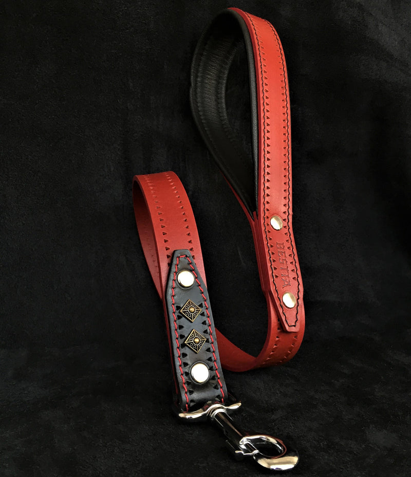 Bestia Dog Gear Genuine Leather Dog Collar - Red 