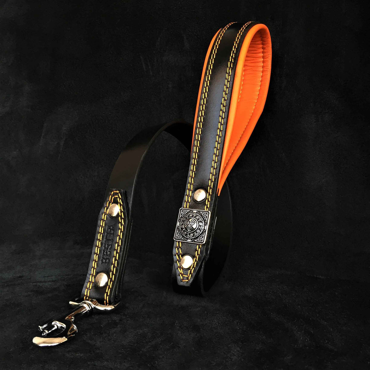 Bestia Eros Black & Orange Leather Dog Leash