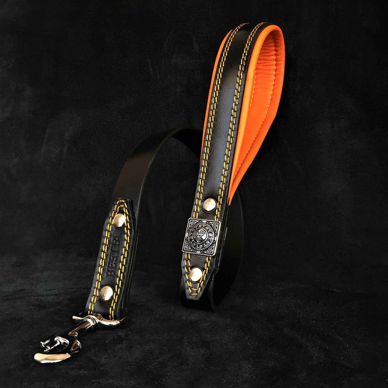 Bestia Eros Black & Orange Leather Dog Leash