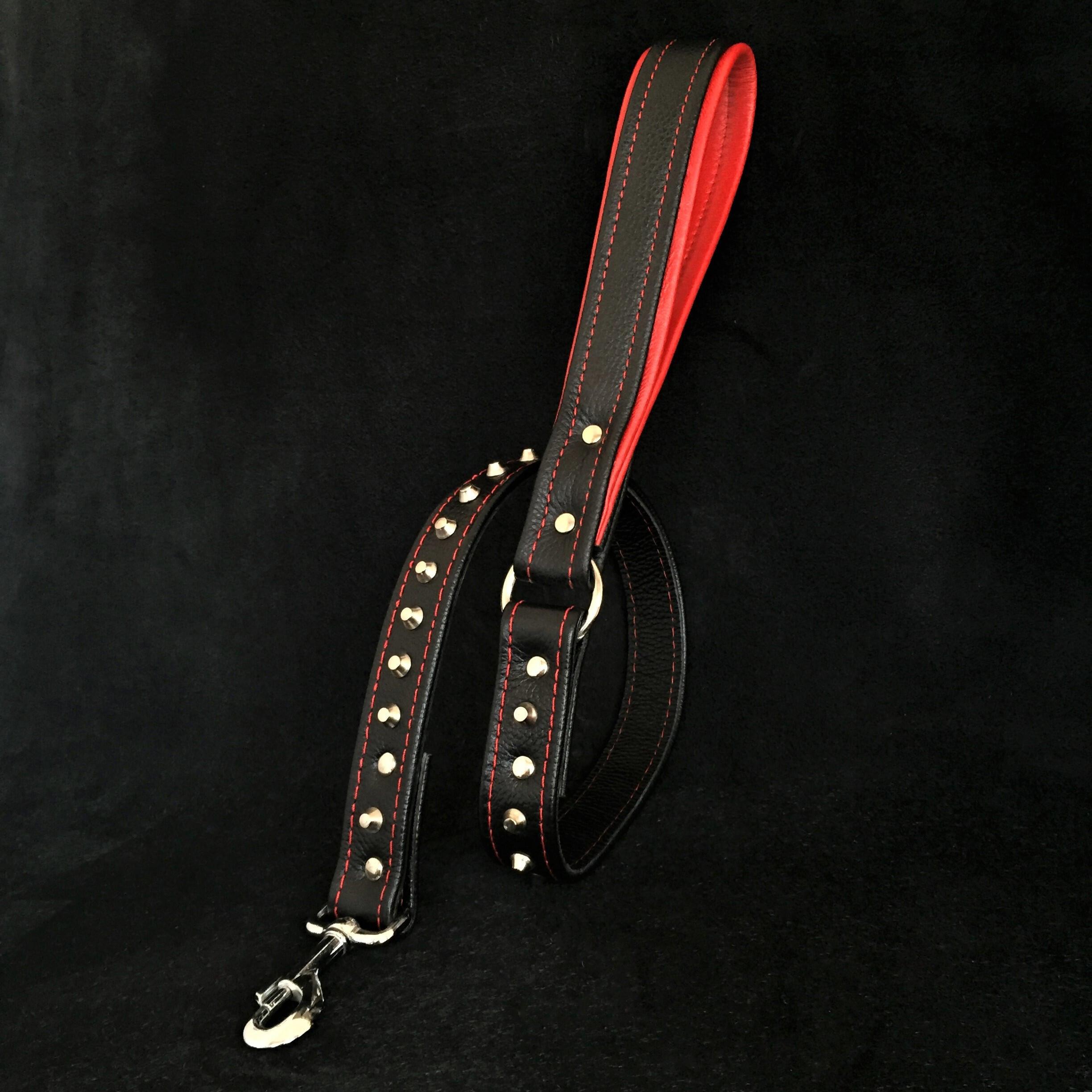 Bestia Dog Gear Black soft leather studded leash Genuine Leather Black pet supplies