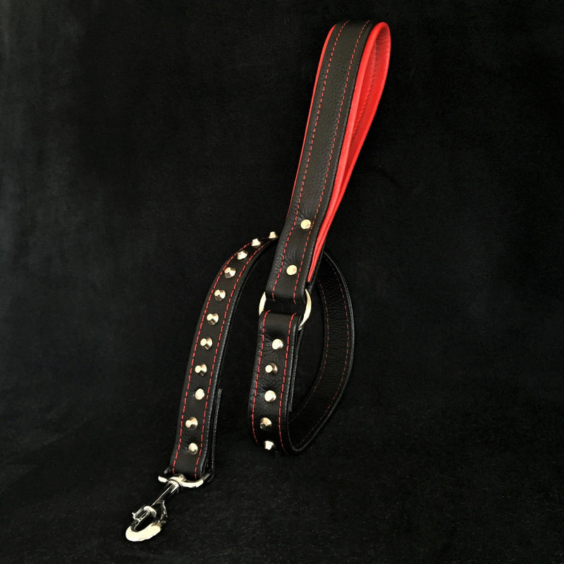 Bestia Dog Gear Black soft leather studded leash Genuine Leather Black pet supplies