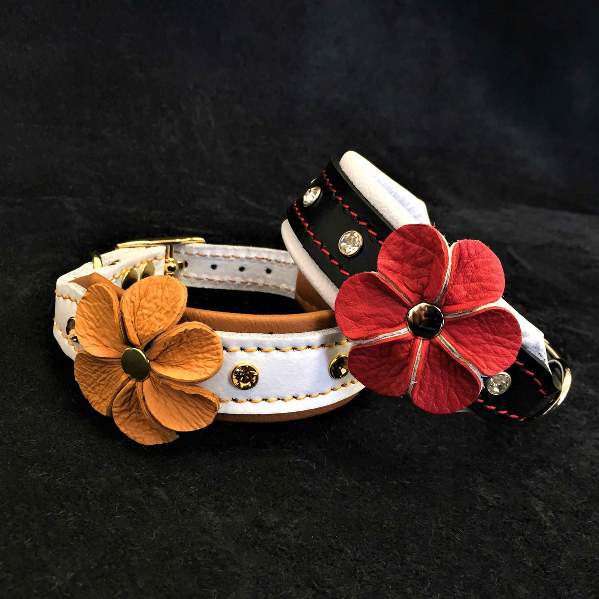 Bestia Flower Handmade Leather Puppy Collar