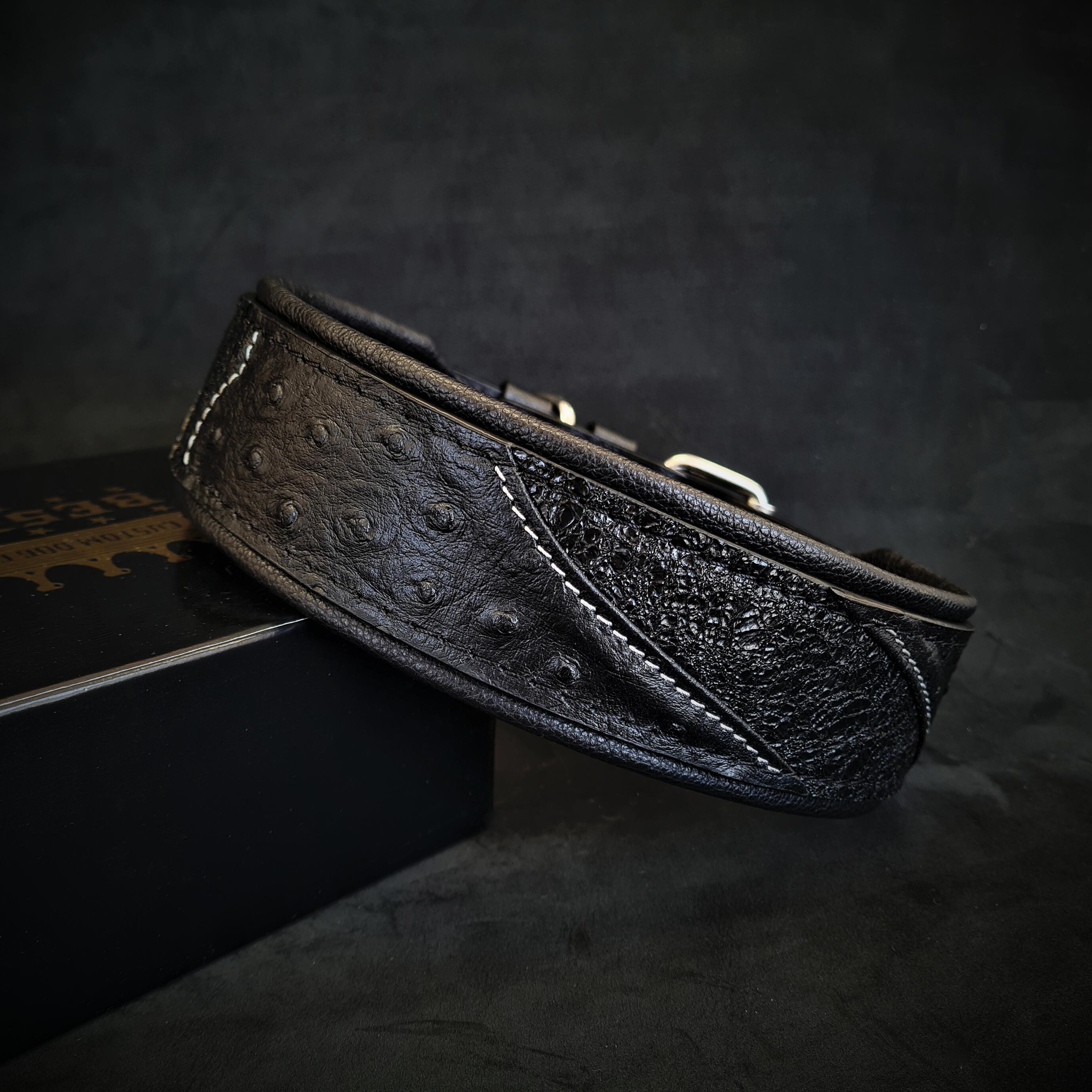 Bestia Dog Gear Genuine Leather Dog Collar - Black 