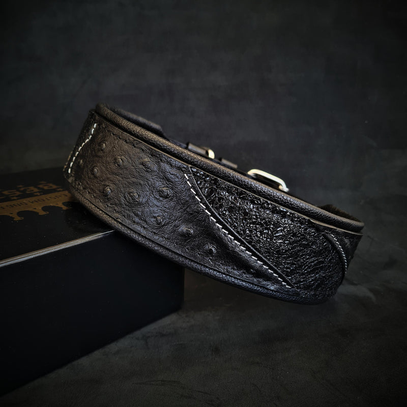 Bestia Dog Gear Genuine Leather Dog Collar - Black 