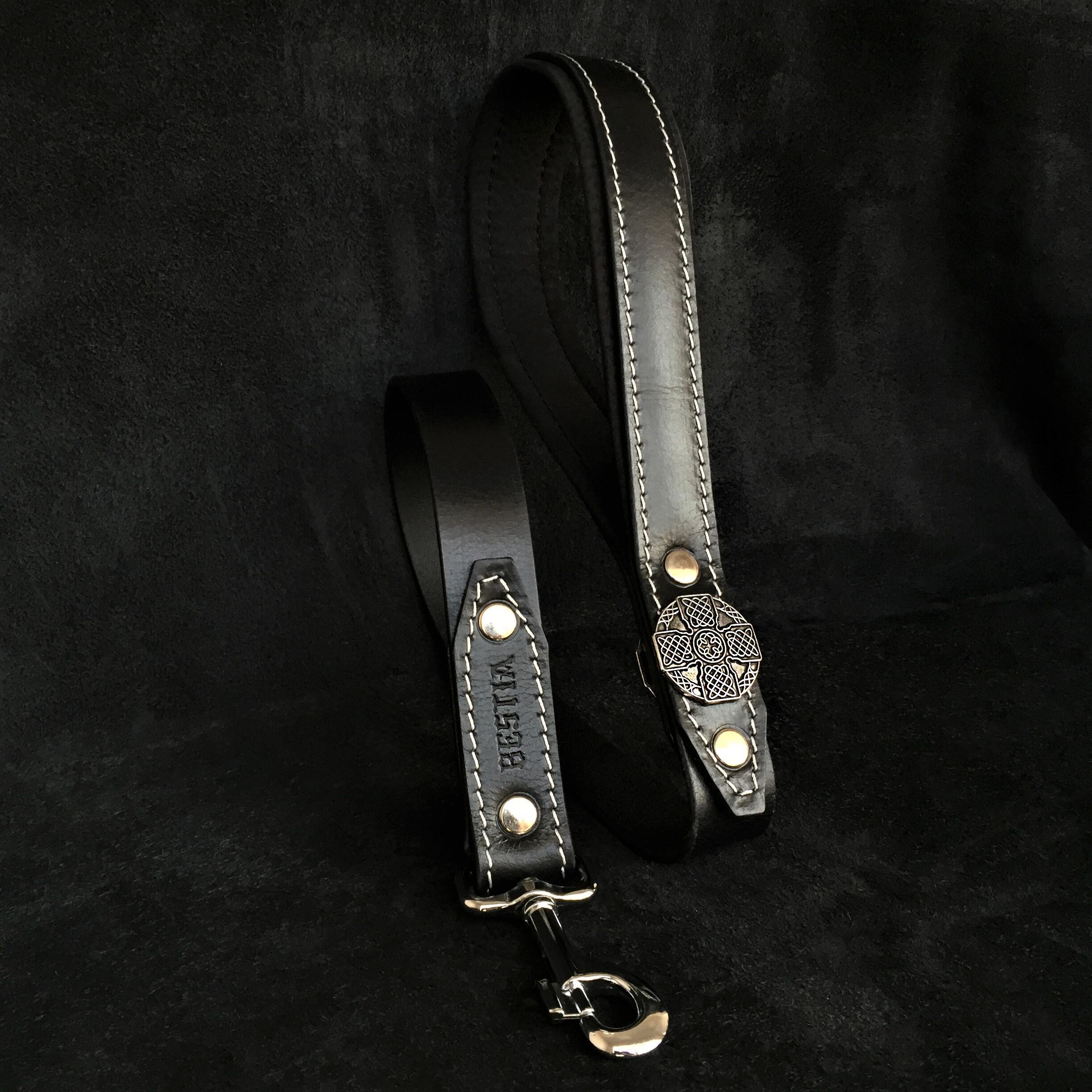 Bestia Dog Gear Genuine Leather Dog Collar - Black 