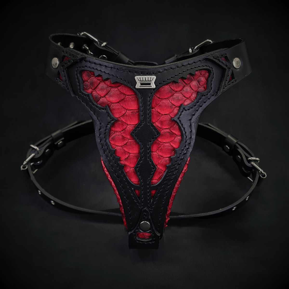 Bestia Red Dragon Leather Medium Dog Harness