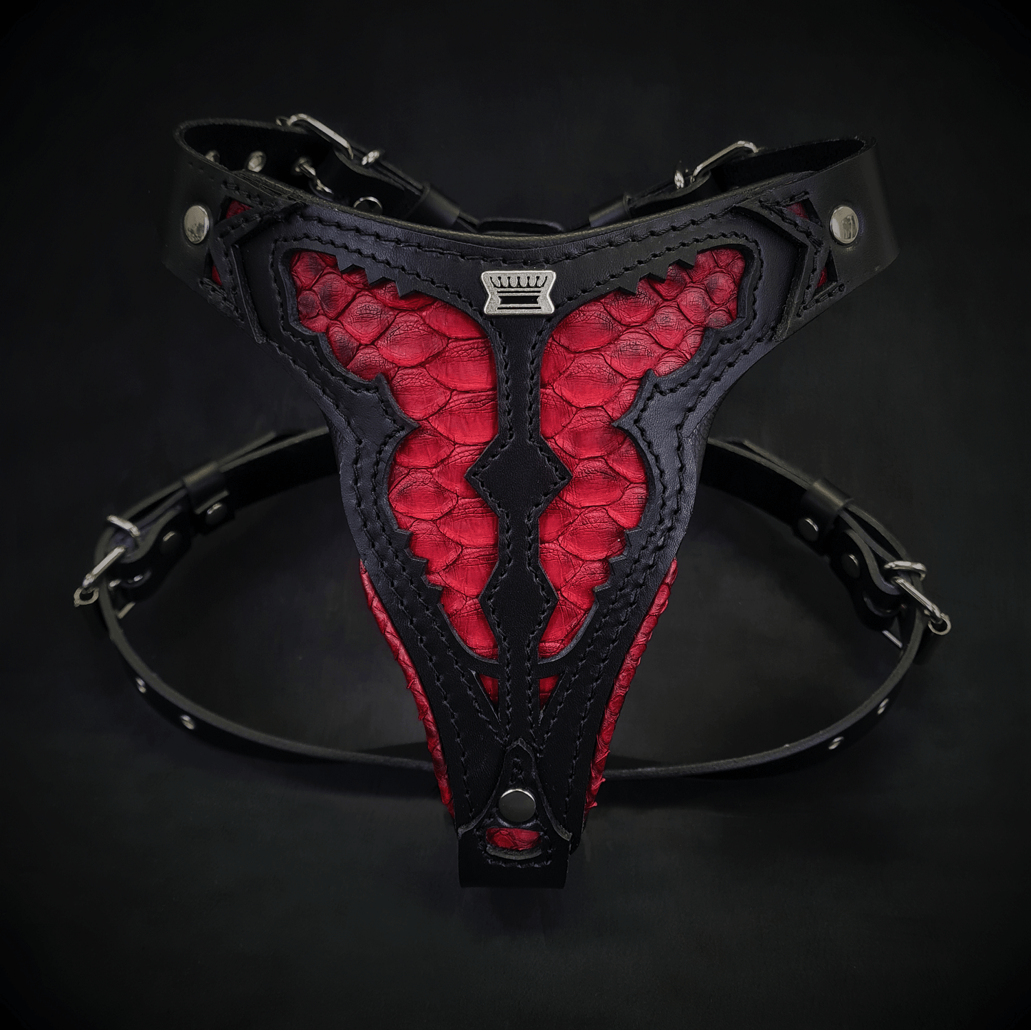 Bestia Dog Gear The Red Dragon harness Medium Size Genuine Leather Red pet supplies