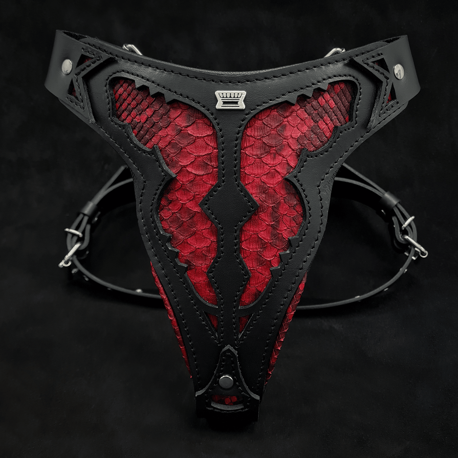 Bestia Red Dragon Leather Dog Harness