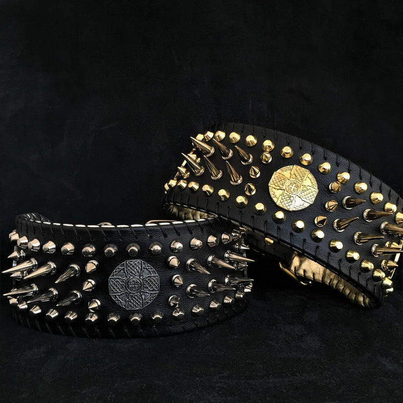 Bestia Dog Gear Genuine Leather Dog Collar - Gold 