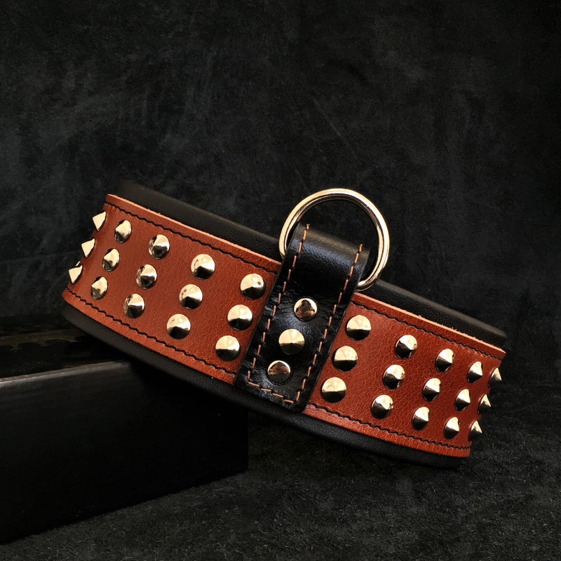 Bestia Dog Gear Genuine Leather Dog Collar - Red 