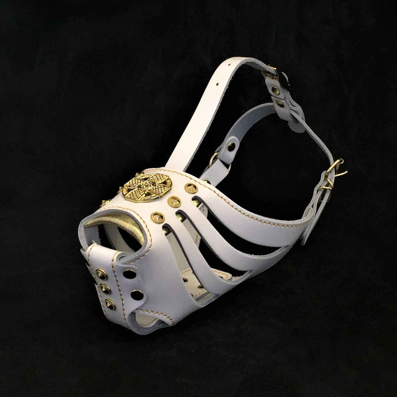 Bestia Maximus Basket White & Gold Leather Dog Muzzle