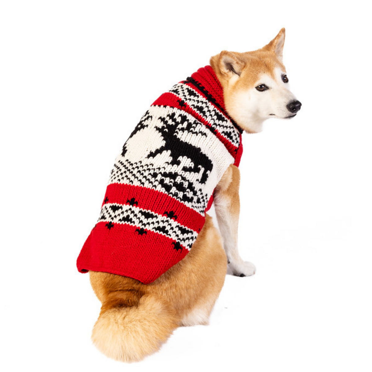 Chilly Dog Red Reindeer Shawl Wool Dog Sweater
