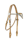Alamo Saddlery Basket Tooled V-Browband Leather Headstall with Silver Hardware