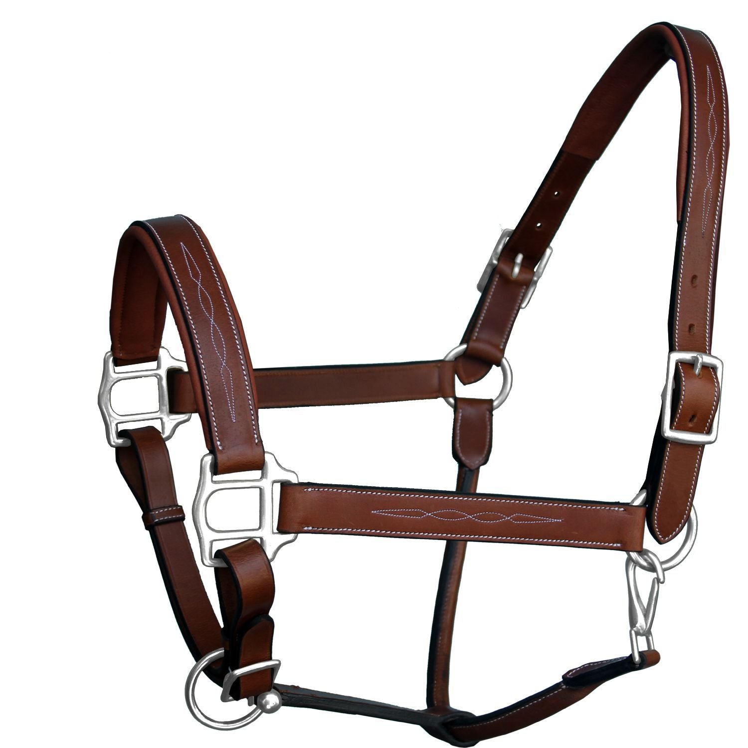 ExionPro Fancy Stitched Leather Halter - Brass Nickel Hardware - HT Animal Supply