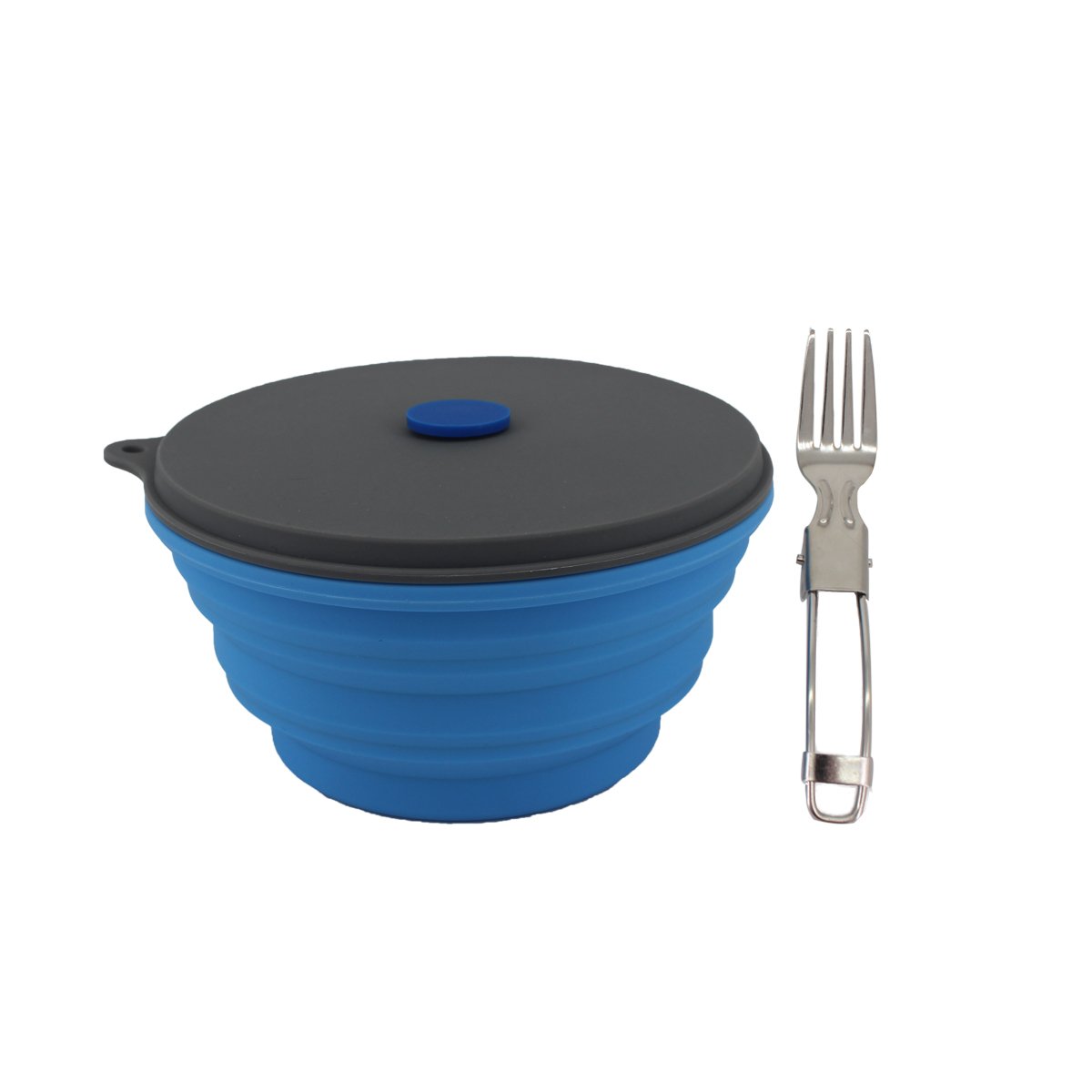 Mr. Peanuts 30oz Collapsible Silicone Camping Bowl with Lid & Foldable Fork