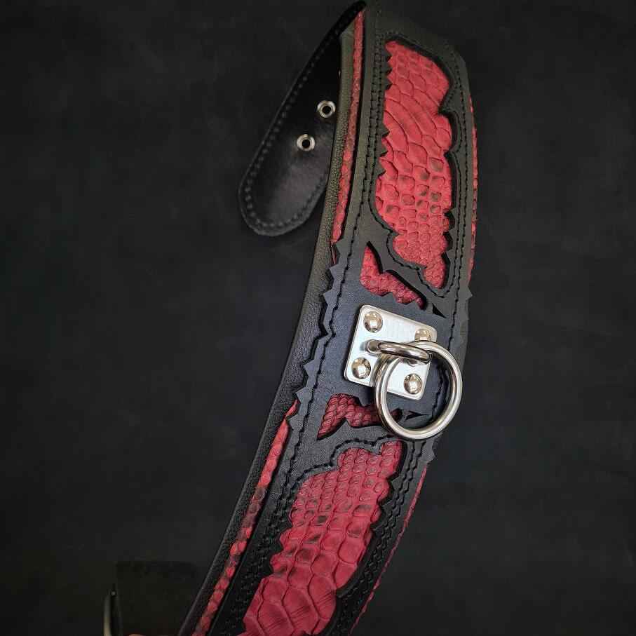 Bestia Red Dragon Leather Dog Collar
