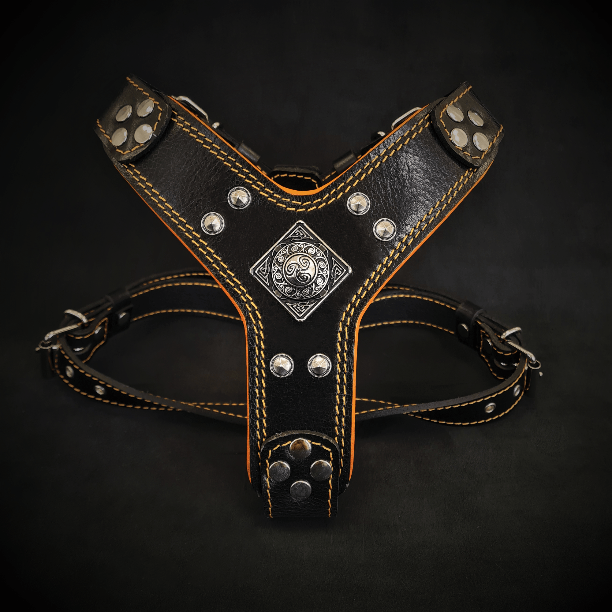 Bestia Eros Black & Orange Leather Small to Medium Dog Harness