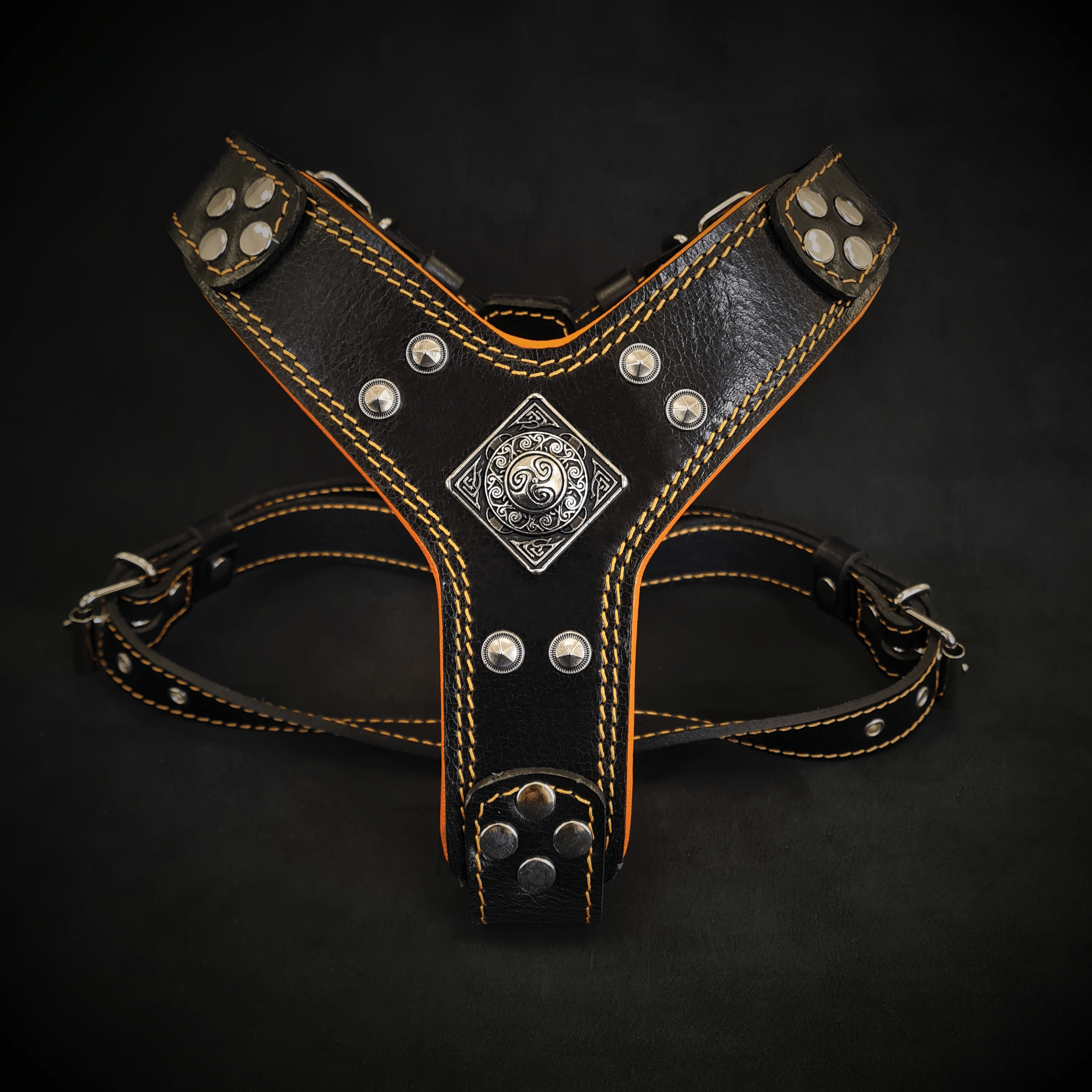 Bestia Dog Gear The Eros harness Black & Orange Small to Medium Size Genuine Leather Black pet supplies
