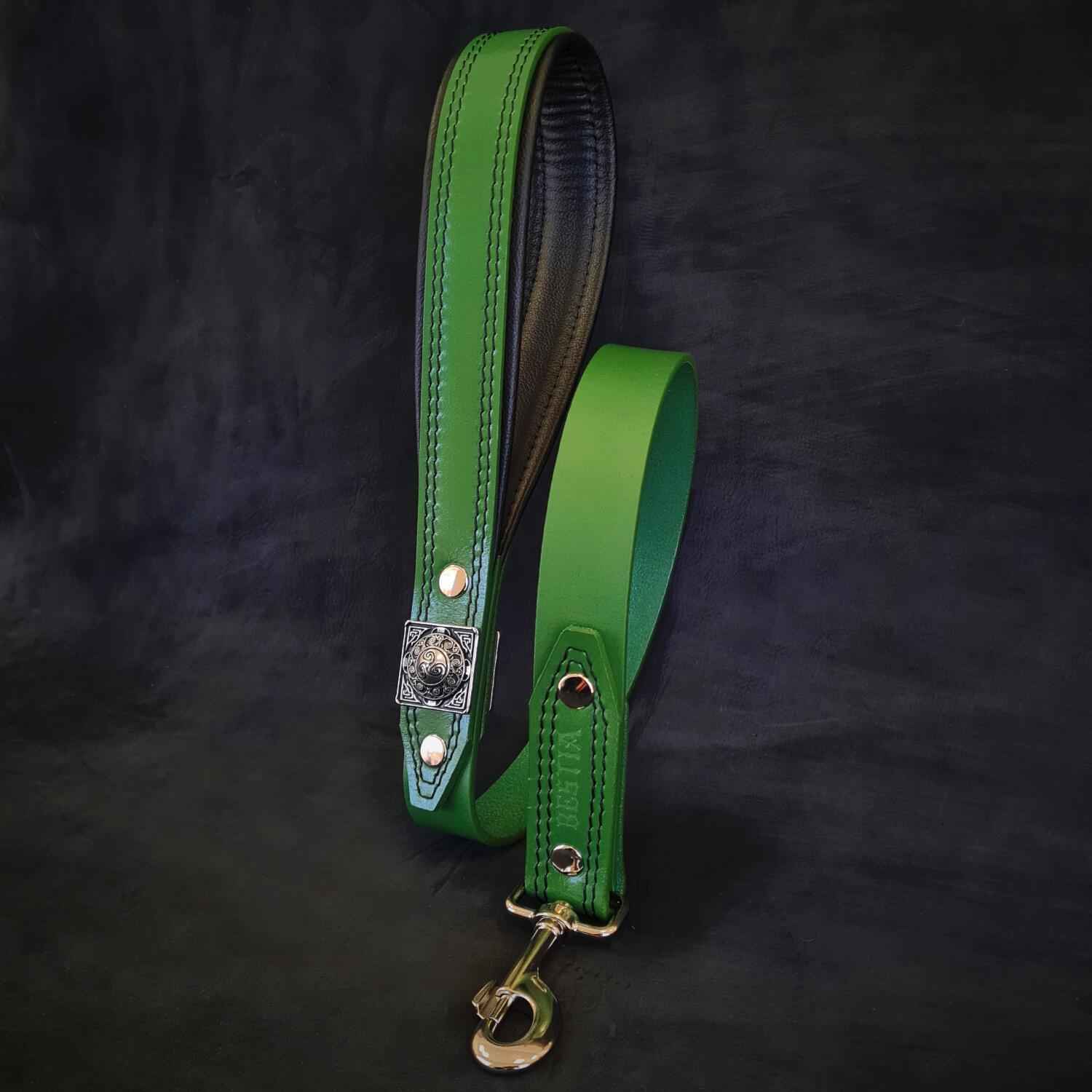 Bestia Eros 2.5-Inch Wide Green Leather Dog Collar