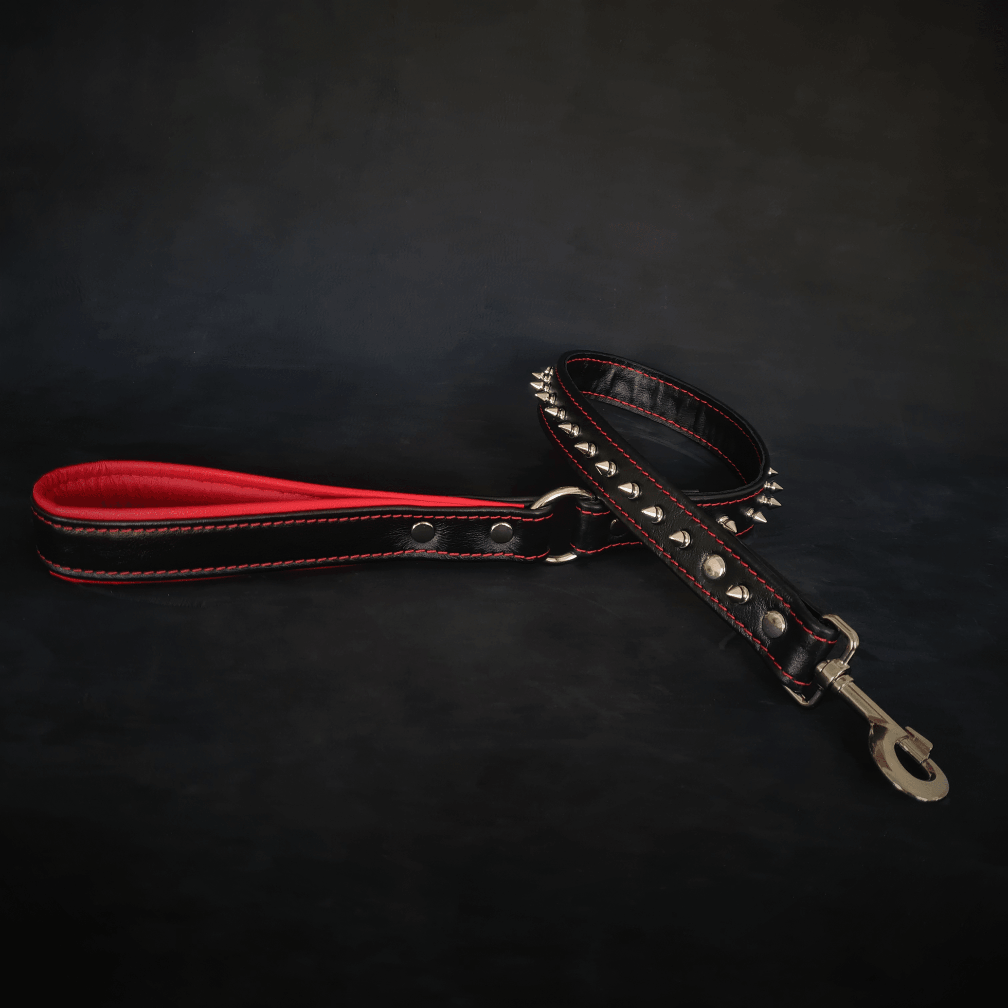 Bestia Black Soft Leather Short Spiked Dog Leash