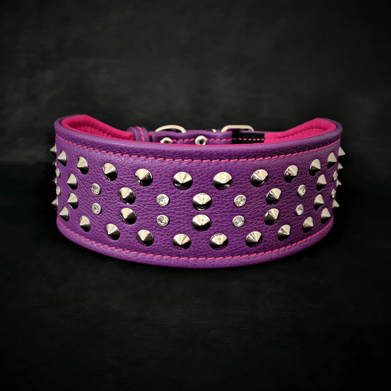 Bestia Crystal 2.8-Inch Wide Soft Leather Dog Collar