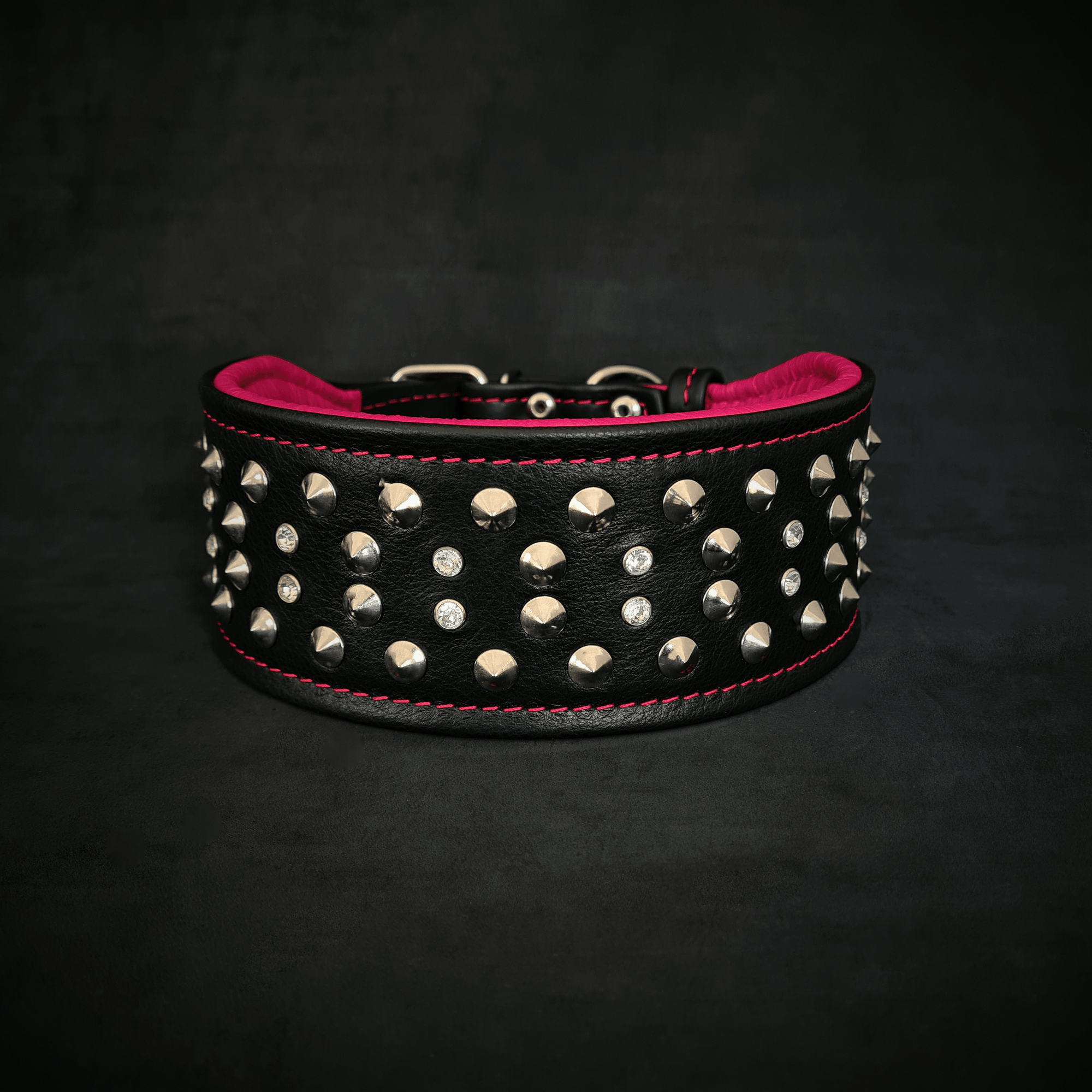 Bestia Crystal 2.8-Inch Wide Soft Leather Dog Collar