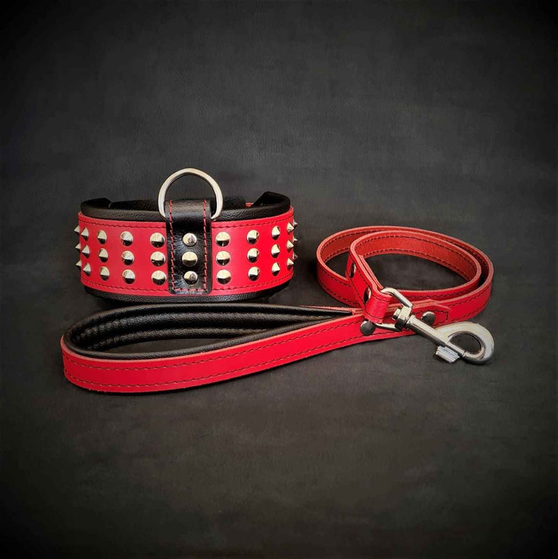 Bestia Star Leather Dog Collar & Leash Set
