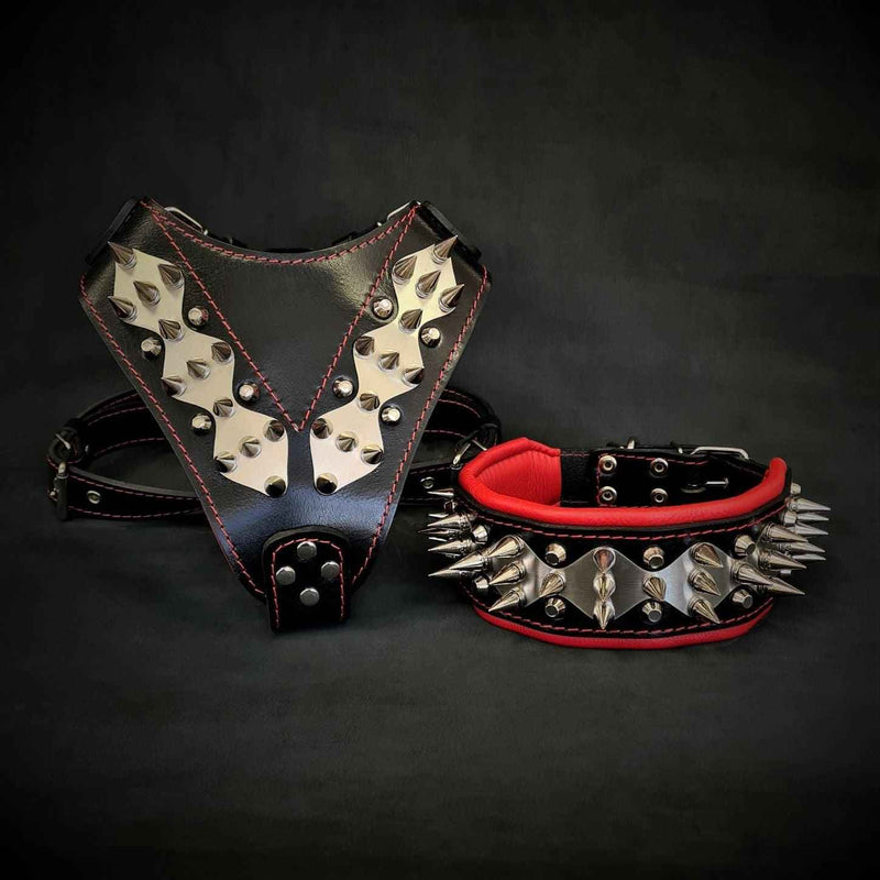 Bestia Steel Leather Dog Harness & Collar Set